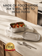 PURE COOK 304 roestvrijstalen enkele vakken rechthoekige bento lunchbox metalen bakje lekvrije sluiting vergrendelbare clips verwijderbare siliconen afdichting herbruikbare lunch  en snackbox werk school reizen maaltijdvoorbereiding huishoudelijke voedsel