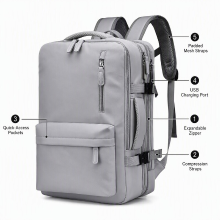 Uitbreidbare zakentas, waterbestendige 15,6 inch laptoprugzak met externe USB oplaadpoort, casual dagtas met meerdere vakken voor