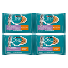 Purina ONE Sensitive volwassen nat kattenvoer kipsmaak maaltijdzakjes*4
