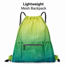 WhereHike Meshes trekkoordtas met ritsvak rugzakken outdoor sport fitness tassen gymapparatuur opbergtas duurzame mesh sportorganizer, gradiënt groen