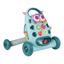 Costway Babyloopwagen met afneembare ovale speelplaat en vormensorteerspeelgoed, blauw