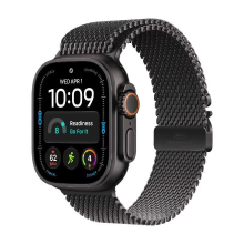 Apple Watch Ultra 4   GPS + Cellular   49 mm   zwarte titanium kast met zwarte titanium milanese band (L)