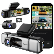 BOTSLAB 3K 4 kanaals dashcam, 560° zicht aan alle kanten, voor  en achtercamera voor in de auto met 3,18 inch touchscreen, 24/7 parkeermodus, ingebouwde GPS, 5,8 GHz WiFi, spraakbediening