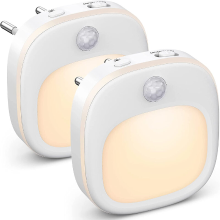 Arlgsite H&S Decoration 2 pack LED nachtlampjes met bewegingssensor, 3 kleurtemperaturen, 5 traps dimbaar, SMD LED, 1 W, 100 240 V, ABS + metaal, voor slaapkamer, babykamer en hal