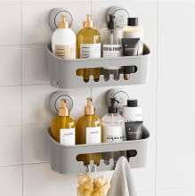 TAILI Doucherek Zuignap 2 Stuks, Zware Badkamer Organizer, Verwijderbare Planken voor Binnenin Douche, Shampoo, Waterdichte Zuignap Kunststof Opbergruimte voor Badkamer Accessoirehouder, Grijs