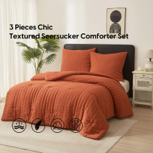 Meeallhome Seersucker Textuur Dekbedovertrekset 200×220 cm/80×80 cm×2 Mandarijnoranje