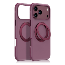 IM CHEN iPhone 18 Pro hoesje, Compatibel met 17 Pro, Huidvriendelijk touch, Antislip frame, 360° draaibare standaardversie, Bordeauxrood, 1 stuk