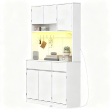 HaluPeit keukenkast, dressoir, keukenladekast met stopcontacten en led stripverlichting, met werkbladen en 2 lades, verstelbare planken, keuken, 40 x 100 x 180 cm, wit