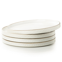 DAFUCERAMIC 10,25” keramische dinerborden, set van 4, magnetron  en vaatwasserbestendig, diepe salade  en pastaborden met reliëf, set van 4, arctisch wit