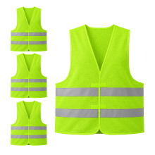 Oxerbog Hoogzichtbare ademende reflecterende veiligheidsvesten, 4 stuks, fluorescerend geelgroen, 300m zicht 's nachts, geschikt voor pechhulp en magazijnwerk