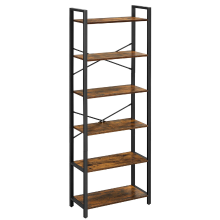 JOYFURNOS boekenrek met 6 niveaus, boekenkast, stellingkast, voor kantoor, studeerkamer, woonkamer, slaapkamer, 30 x 66 x 186 cm, industrieel, greige en zwart