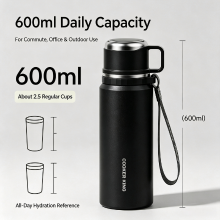 COOKER KING Lily Bell serie geïsoleerde tumbler 600 ml – minimalistisch zwart