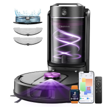 Vactidy W15 robotstofzuiger en  dweil met innovatief zakloos automatisch ledigingsstation, milieuvriendelijk, zuinig met verbruiksartikelen, LiDAR navigatie, zuigkracht van 10.000 Pa, 5 kaarten, gebruiksduur van 180 minuten, geschikt voor tapijt en harde 