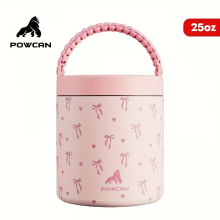 POWCAN 25 oz geïsoleerde pot met handgreep – roze strik