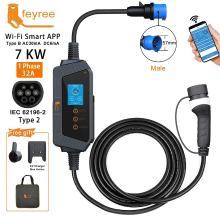 Feyree EV oplader Type 2 32 A 7kW, snelladen, app bediening, wifi besturing, draagbare oplaadbak met ophangbevestiging, voor elektrische auto oplader