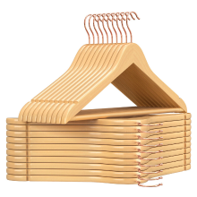 JOYFURNOS Massief houten kledinghangers, set van 20, met schouderuitsparingen, voor pakken, overhemden, jassen, naturel en roségoud