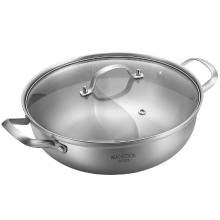 Maxcook 26 cm verdeelde hot pot, 3 laags 304 roestvrijstalen hot pot, dubbele handgrepen met glazen deksel, geschikt voor inductie & gaskookplaat, Yin Yang hot pot voor familiefeest MCT3109