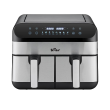 Bear heteluchtfriteuse met dubbele kamer – 9,0 L grote capaciteit, 2400 W vermogen, onafhankelijke temperatuurregeling voor twee mandjes, digitaal aanraakscherm, 8 vooraf ingestelde programma's voor friet, kip, steak, groenten, keukenapparaat voor het gez