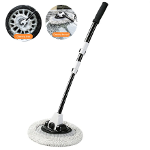 HELLO LEIBOO Chenille wasmop in zwart en wit, 15° ergonomisch gebogen handgreep, telescopische aluminium steel, zachte, krasvrije borstel, snel loskoppelbare kop, verstelbare hoek voor eenvoudige autoreiniging