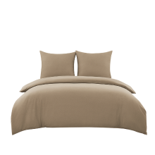 Set van dekbedovertrek en kussensloop van imitatie gewassen katoen in khaki, 155 x 220 cm + 80 x 80 cm x 2