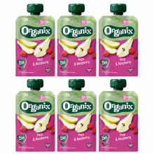 Organix Bio Peer & Framboos 6+ Maanden Knijpzakjes 100 g x 6
