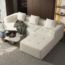 GTIMEX hoekbank bank met binnenvering voorkomt doorzakken, B: 258,5 cm slaapbank met grote chaise longue & 3 decoratieve kussens, chenille textuur geen montage vereist, gebroken wit