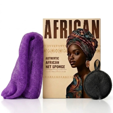 Afrikaanse netspons kit 90 g  1 paarse spons en zwarte gezichtsscrub