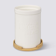 5Five Natureo Keramische Bestekpot met Bamboe Stand   12,8 x 18 cm, Wit
