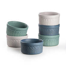 DAFUCERAMIC ovenbestendige ramekins 8oz, keramische crème brûlée  en soufflekommen, pudding  en custardbekers, kleine dipsauskommetjes, set van 6, magnetron  en vaatwasmachinebestendig (verschillende neutrale kleuren)