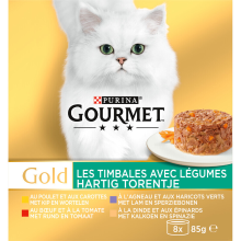 Gourmet kattenvoer stoofselectie rund met tomaat, kip met wortel, kalkoen met spinazie & lam met sperziebonen 8 x 85 g