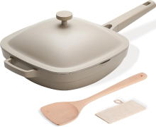 USELUCK 10,5 inch (3,8 QT) keramische pan met deksel, anti aanbak koekenpannen van gegoten aluminium diepe sauteerpannen, Ti keramische niet giftige Pix pan met houten spatel en schuurspons, ochtendmist