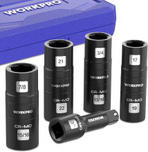 WORKPRO 4 delige 1/2 inch dubbelkops slagdoppenset met 1 verlengstang, blauwe kunststof koffer