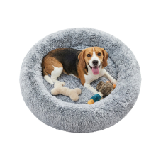 JOYFURNOS pluche donutvormig hondenbenchbed met afneembare en wasbare hoes, grijs, 80 x 20 cm, langharig pluche