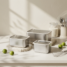 Projecta 10530248 PURE COOK 304 roestvrijstalen diepe voedselbewaarbakjes set meal prep picknick koelkastopslag lekvrije voedselcontainer huishoudelijke keukenorganizer vaatwasmachinebestendig 1000 ml 1800 ml 3000 ml 3 delig inclusief glazen deksel siliconen afdichtingen