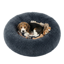 JOYFURNOS Hondenbed, Ronde donutmat, Bank, Verwijderbaar en wasbaar middelkussen, Zachte pluche stof, Diameter: 70 cm, Donkergrijs