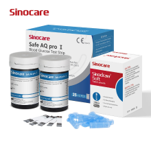Sinocare Safe AQ Pro I Diabetesteststrips 50 strips per doos 25 strips x 2 flessen Bloedsuikerteststrips 50 stuks Bloedglucoseteststrips en lancetapparaten Geen code Samengestelde zilveren teststrips