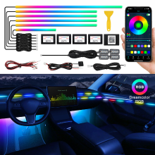 VGETTING Dreamcolor LED striplamp voor binnen in de auto, met wifi app, RGB 10 in 1, 175 inch, 593 LED's, glasvezel, omgevingsverlichting, 16 miljoen kleuren, geluidssensiefunctie, neonlichten