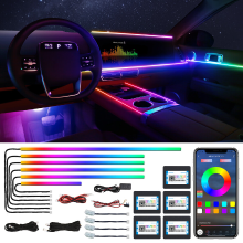 VGETTING DC LED strips voor auto interieur met draadloze app bediening, RGB 18 in 1, 175 inch, 593 leds, glasvezel, neon auto ambiente verlichting, dynamische chasing en muzieksynchronisatie, kits