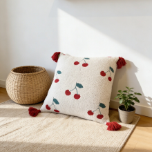MEROPE gebreide sierkussenhoes van teddyfleece en acryl, 50 x 50 cm, kersenrood, 1 stuk