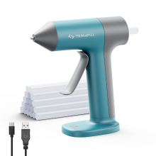 TILSWALL draadloze mini lijmpistool, USB C oplaadbaar, 30 seconden snelle opwarming, anti druppelmondstuk, inclusief 20 stuks 7 x 140 mm lijmsticks, Blauw
