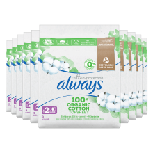 Always Cotton Protection Long Maandverband Met Vleugels 90 stuks, Toplaag van 100% Biologisch Katoen