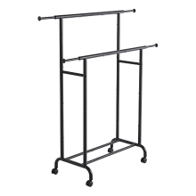 JOYFURNOS Dubbel kledingrek met wielen, Verstelbare kledingroede, Robuust metalen frame voor slaapkamer, 80 kg draagvermogen, Zwart