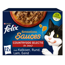 Felix Sensations sauzen landelijke selectie natvoer voor katten kalkoen, rund & lam 12 x 85 g