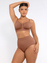 FeelinGirl bestverkochte alledaagse naadloze comfortabele draadloze gerimpelde buste anti verslapping beha ongevoerde zachte beha voor dames XL bruin, koppelcadeau perfect cadeau