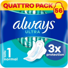 Always Ultra maandverband, maat 1 normaal, quattro pack, 56 stuks