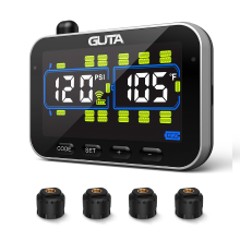 GUTA Camper/Aanhanger bandenspanningscontrolesysteem met 4 sensoren, 0 188PSI realtime monitoring, 6 alarmen, LCD kleurenscherm, langeafstandscommunicatie, ondersteunt maximaal 24 banden, GT20C+4GS02