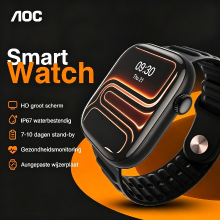 AOC T7 Smartwatch, 1,83 inch groot display, Hartslag, Bloedzuurstof en slaapmonitoring, Bluetooth 5.3, IP67 waterbestendigheid, Magnetisch snelladen, Meerdere trainingsmodi, Aanpasbare wijzerplaten