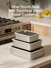 PURE COOK PURECOOK 304 roestvrijstalen 3 delige set ondiepe voedselopslagcontainers | siliconen glazen deksels