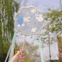 Huacan Chinese stijl retro geborduurde fan dansfan klassieke dansprestatie fan Hanfu gecombineerd met foto lange handvat fan roze