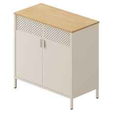 JOYFURNOS Ochama Metalen Kast met Dubbele Deur, Opbergkast voor Woonkamer, zandbeige naturel beige